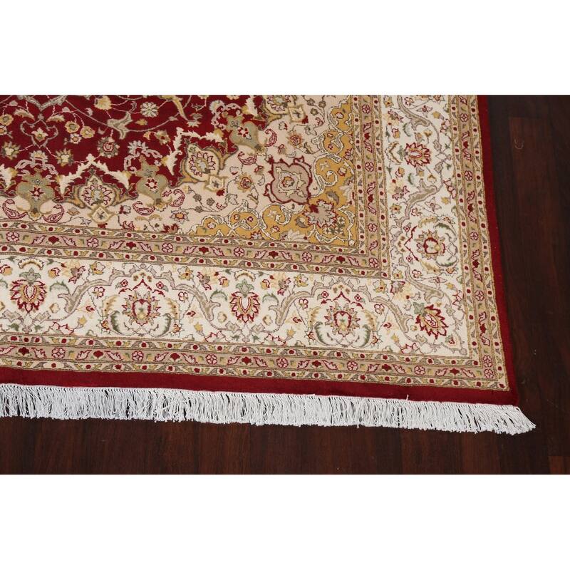 Wool/ Silk Vegetable Dye Floral Tabriz Oriental Area Rug Hand-knotted - 8'1" x 10'5"