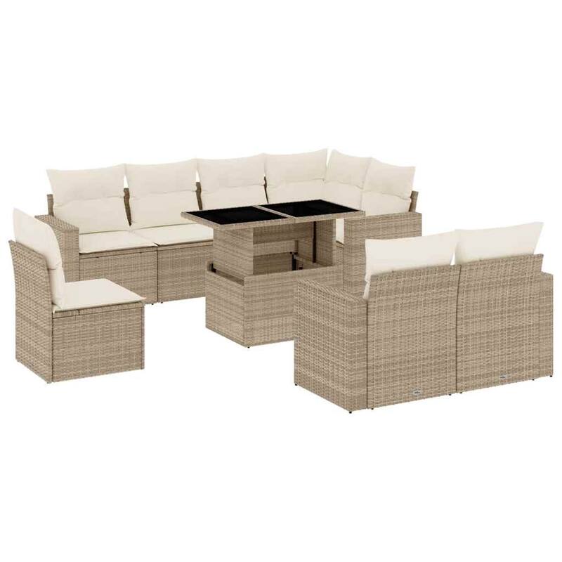 vidaXL Patio Sofa Set with Cushions Outdoor Furniture 9 Piece Poly Rattan - 21.7 x 39.4 x 28.7