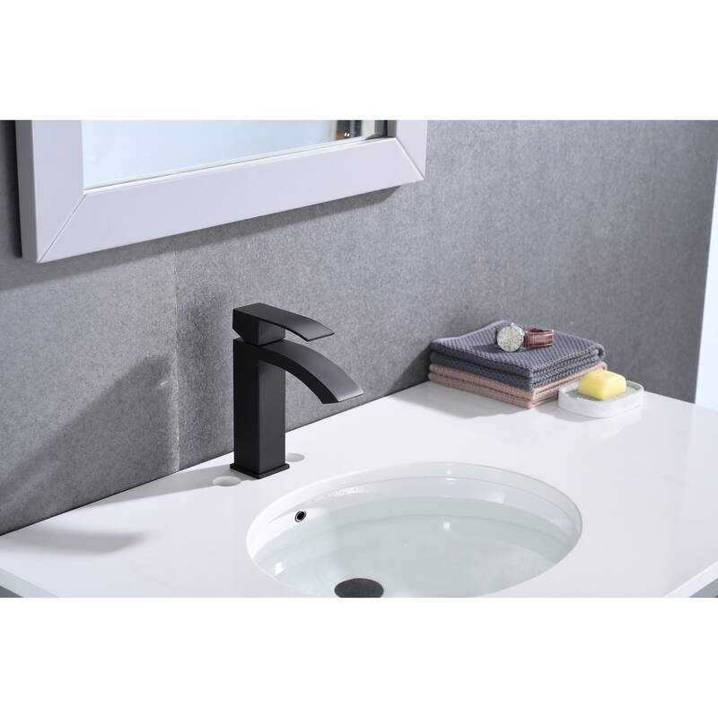Waterfall Spout Bathroom Sink Single Handle Faucet with Pop-Up Drain (with Overflow)