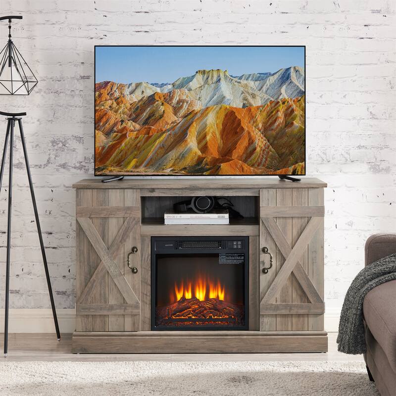 TV Stand Console with 18" Electric Fireplace Insert for TV up to 50" - Gray Wash