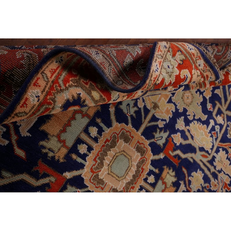Heriz Serapi Indian Area Rug Hand-Knotted Blue Oriental Wool Carpet - 8'10" x 11'9"