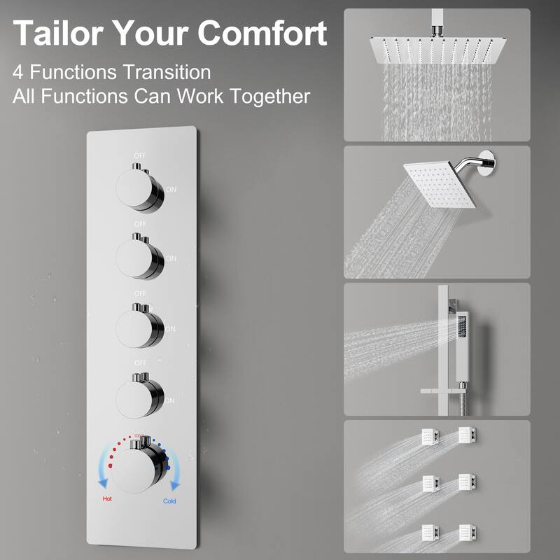 GRANDJOY Dual Shower Heads 16" Rainfall Shower System with 2-Handle Bathroom Sink Faucet Combo Set