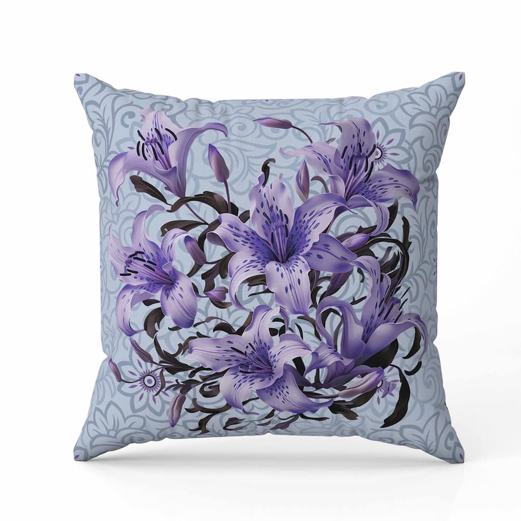 Enchanted Lily Affair Faux Suede Reversible Throw Pillow Silver and Blue