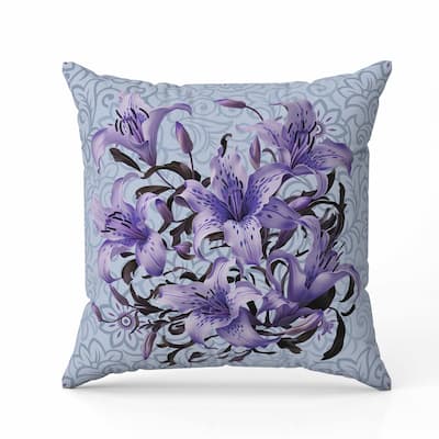 Enchanted Lily Affair Indoor/Outdoor Reversible Throw Pillow Silver and Blue