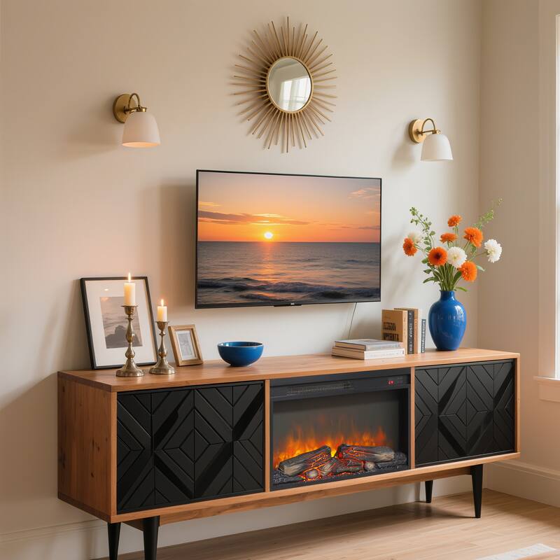 26 inch electric fireplace insert, ultra thin heater with log set & realistic flame, remote control with timer