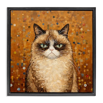 Stupell Grouchy Cat in Classic Style Framed Floater Canvas Wall Art Design By Arlington Prints