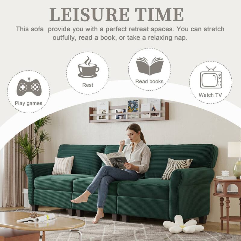 94.49" Corduroy Fabric 3-Seater Sectional Sofa