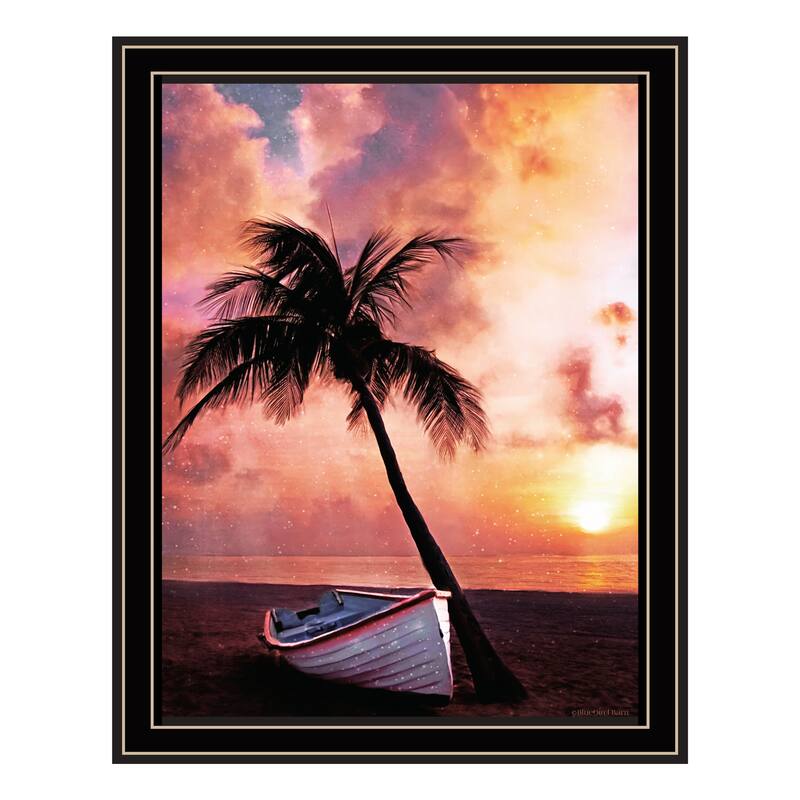 TrendyDecor4U Contemporary Palm Tree Sunset Framed Print Wall Art - Multi