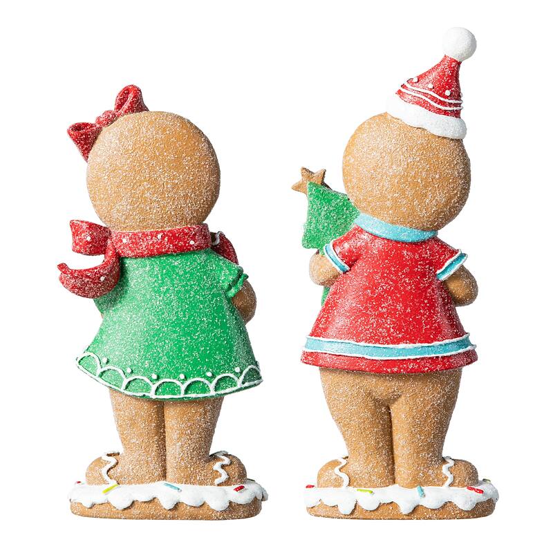 Glitzhome Resin Christmas Gingerbread Figurines Xmas Table Decor for Party Mantel Shelf Sitter