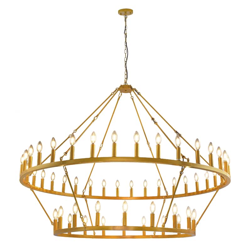 59.84'' 54-Lights Candle Dimmable Two Tiers Wagon Wheel Chandeliers