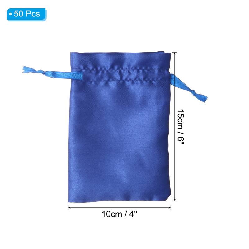 Satin Bags with Drawstring, 50 Pack 4x6 Inch Wedding Drawstring Bags - Blue