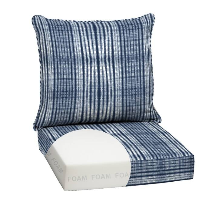 ARDEN Outdoor Foam Deep Seat Cushion Set, 24 in x 24 in - Blue Shibori Stripe