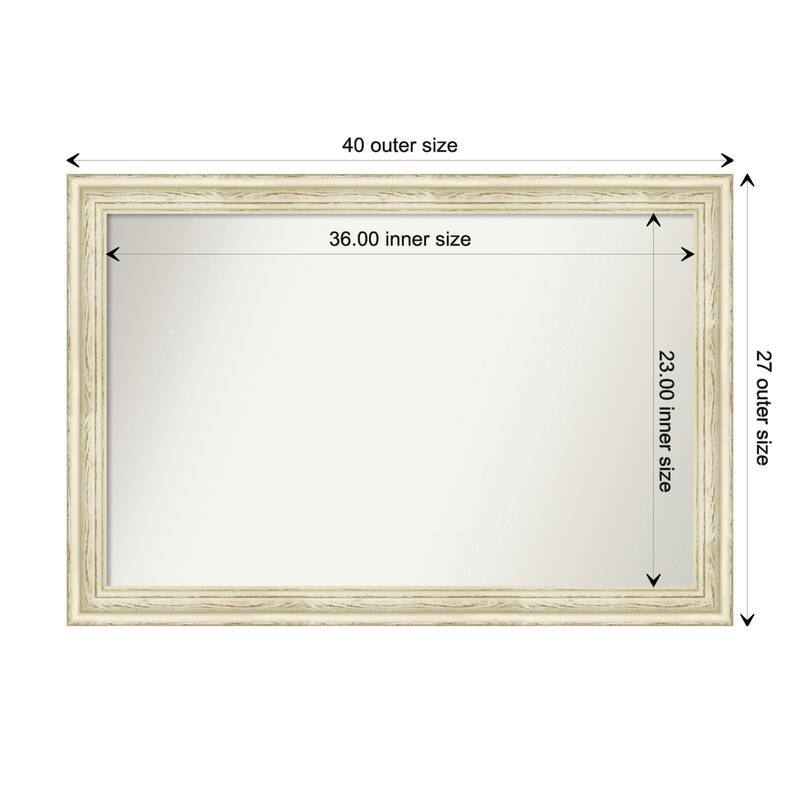 Country White Wash Framed Non-Beveled Custom Wall Mirror, Bathroom Vanity Mirror - Outer Size: 40.5 x 27.5