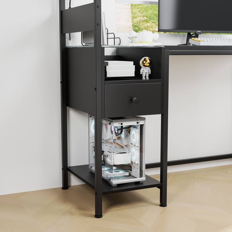 Computer Desk with Power Outlet & Reversible Shelves, Office Desk with USB Ports Charging Station & LED Lights