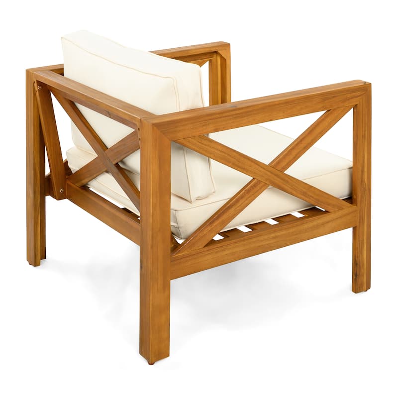 3 Piece Patio Conversation Set, Outdoor Wood Leisure Seat(Set of 2),Armchair with Cushions,Acacia Wood Patio Side Table