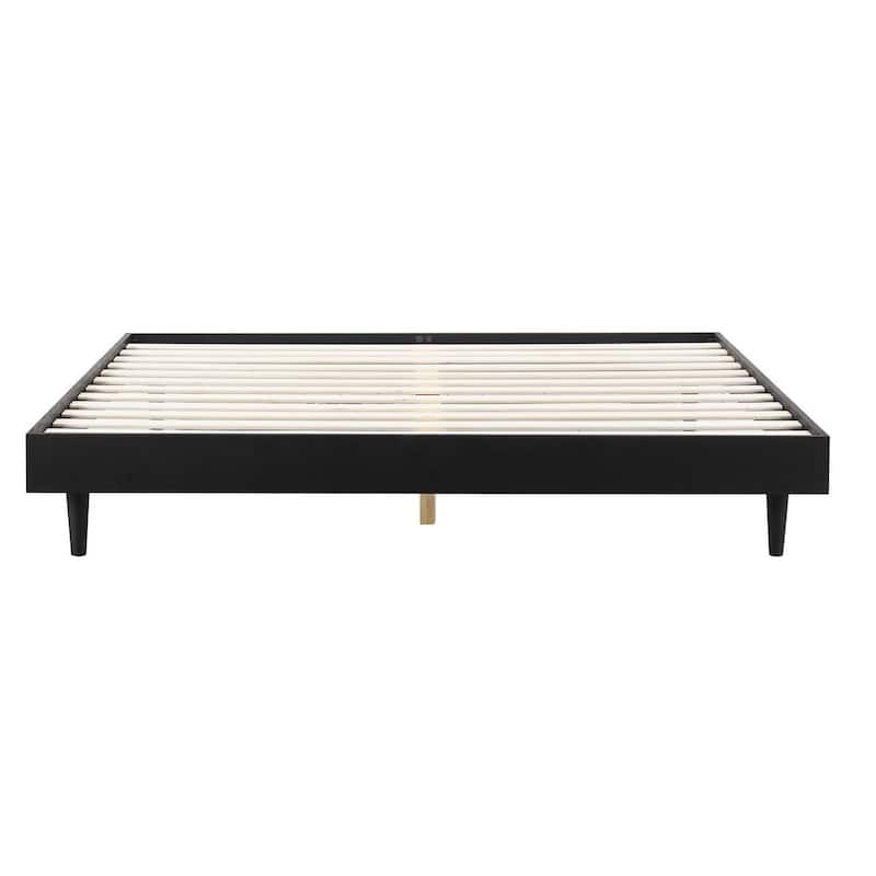 Modern Wooden Platform Bed Frame with Floating Design - Black Wood Finish - King