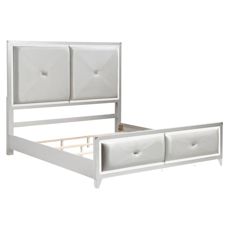 Chelle Silver 4-Piece Panel Bedroom Set with Mirror Trim