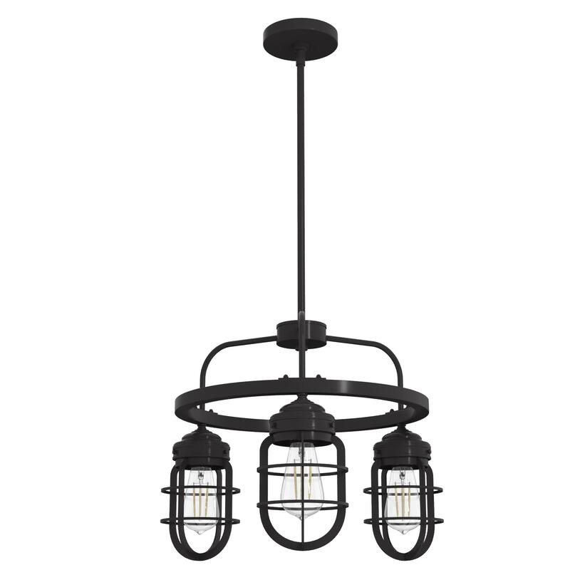 Hunter Starklake 3-Light Chandelier - Kitchen Island, Dining Room, Entry - Industrial, Wheel, Caged, Rustic
