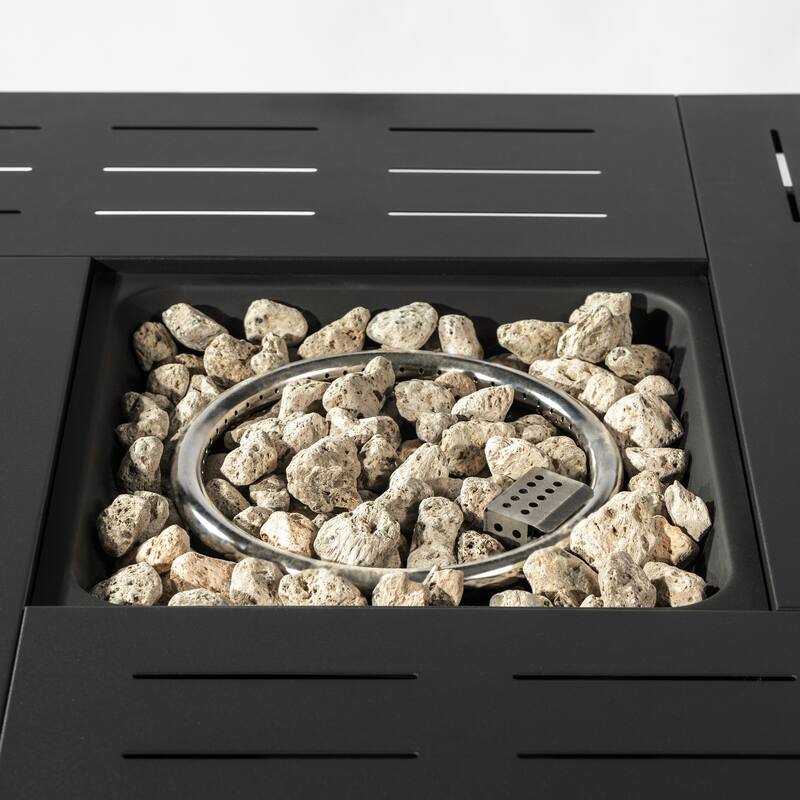 GDFStudio - Niles Black Steel 34-Inch Outdoor Propane Fire Pit Table with Adjustable Flame and Lava Rocks