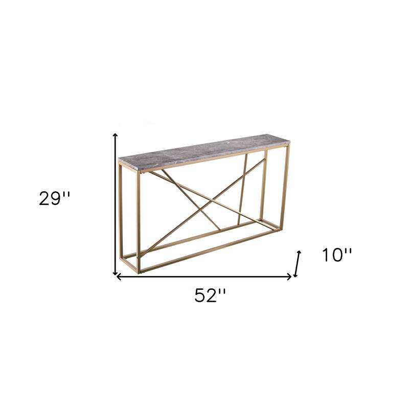 Faux Marble Rectangular Console Table with Gold - 52” L x 10” W x 29” H