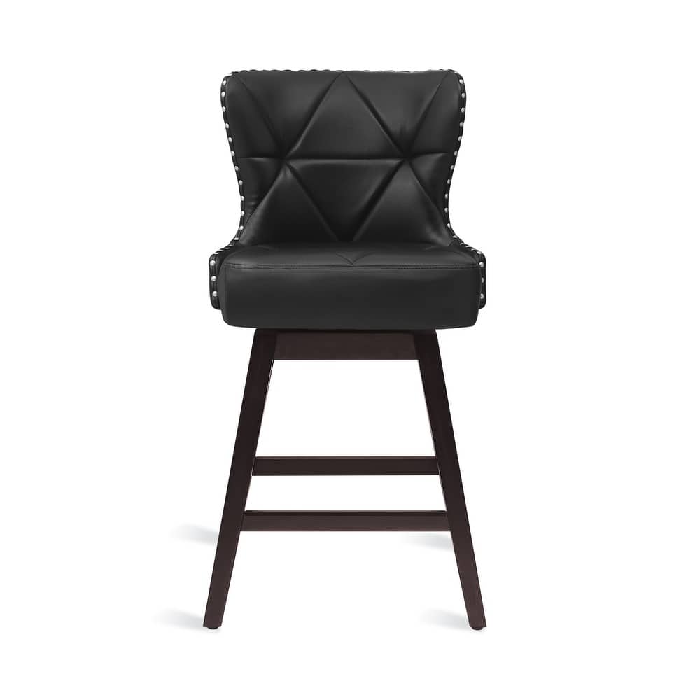 26 in. Mid-Century Modern Counter Stools Wood Frame Swivel Bar Stools with Faux Leather/Fabric Upholstered Seat