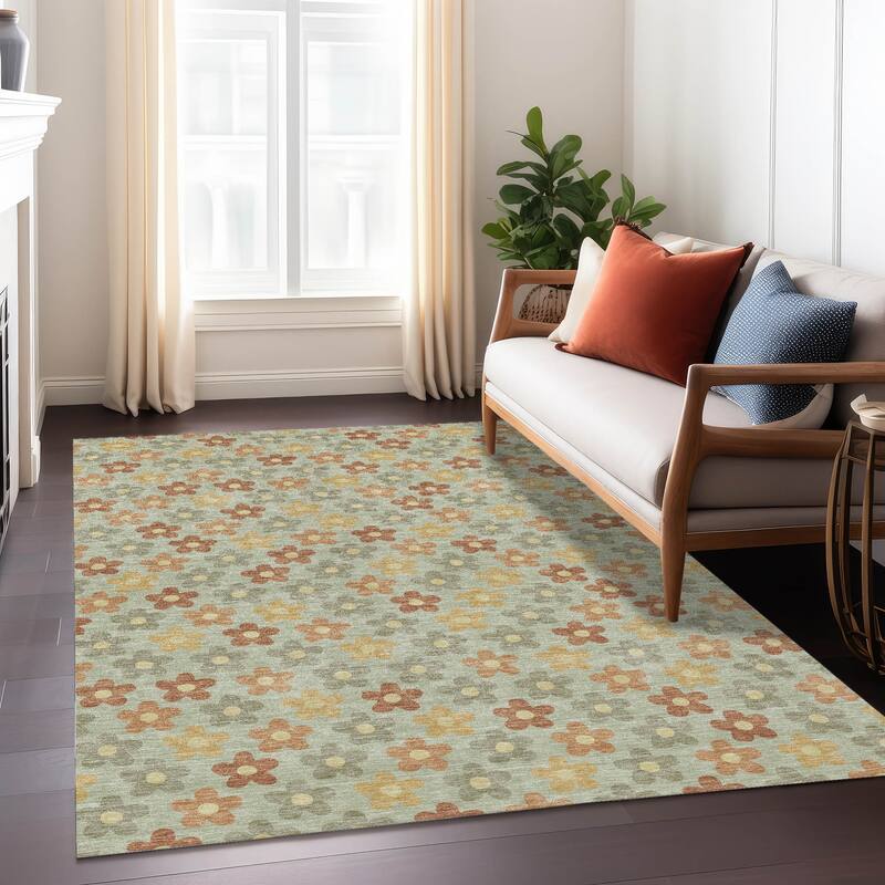 Machine Washable Indoor/ Outdoor Floral Kechi Chantille Rug