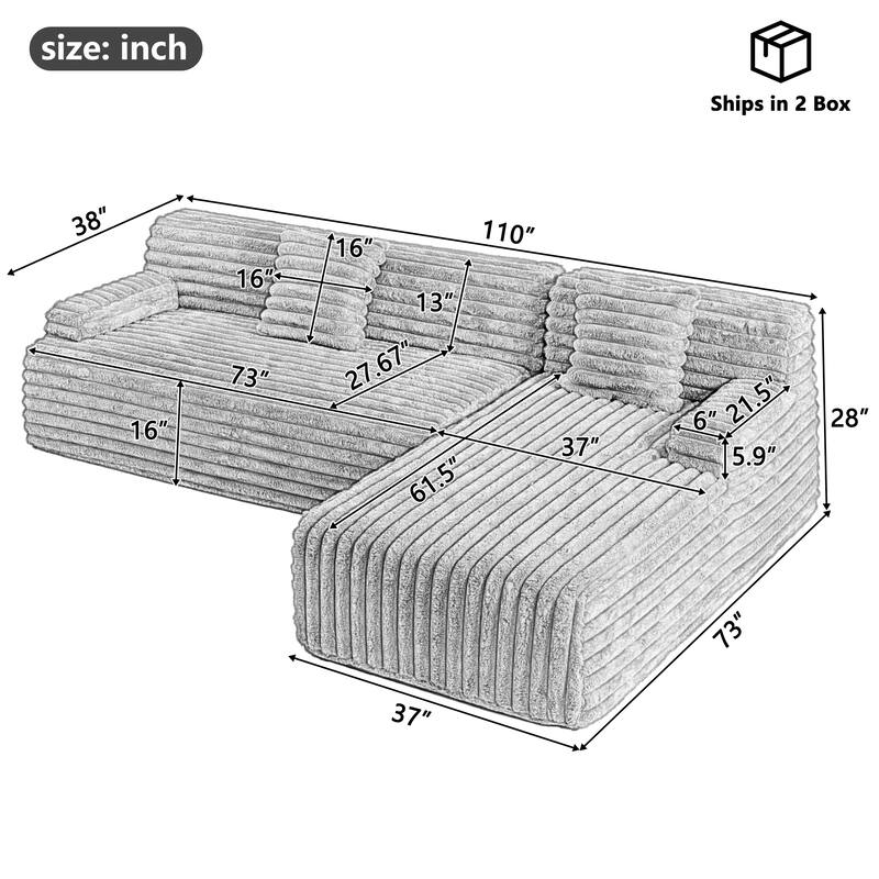 Floor Recliner Sofa Bed Convertible L-shape Sectional Sofa, Cloud Upholstered Sleeper Couch Modular Chaise Lounge with 2 Pillows