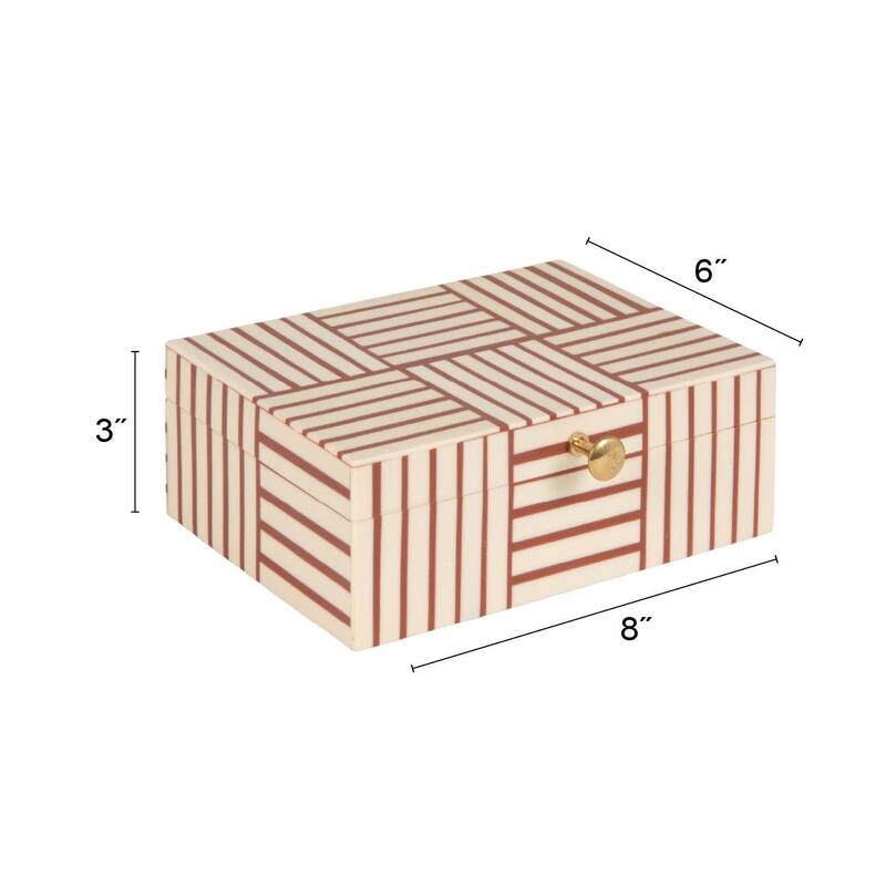 Resin Box with Striped Block Pattern and Gold Clasp