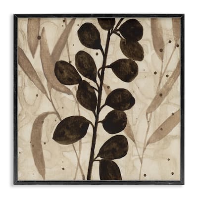 Stupell Beige & Brown Natural Leaves Framed Giclee Art Design By Krinlox