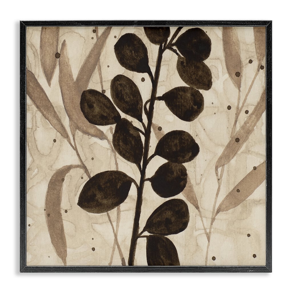 Stupell Beige & Brown Natural Leaves Framed Giclee Art Design By Krinlox