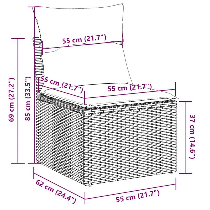 vidaXL Patio Sofa Set with Cushions Outdoor Furniture 4 Piece Poly Rattan - 21.7 x 21.7 x 14.6
