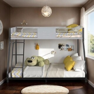 Elegant Metal Twin over Full Bunk Bed, Heavy-duty Sturdy Metal, Noise Reduced, Safety Vent Board Guardrail, Black