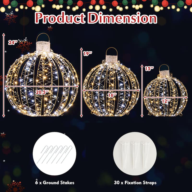 Gymax Set of 3 Christmas Globe Light Hanging Tree Light Ball Decor w/