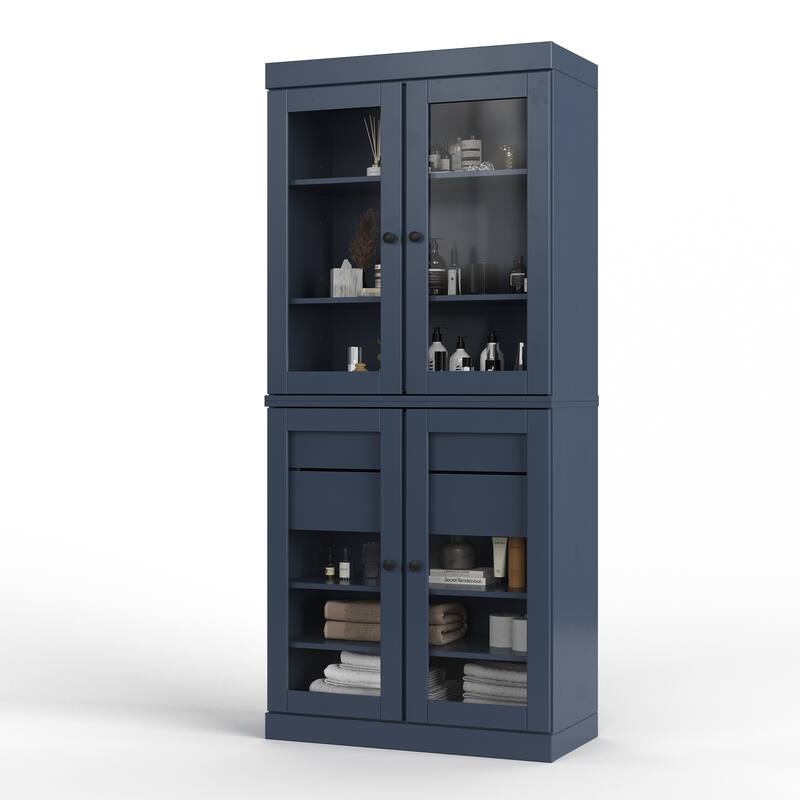Palace Imports 100% Solid Wood Bathroom Storage Cabinet, Clear Glass Doors, 2 Drawers, Adjustable Shelves, 32" Wide, 71.5" Tall