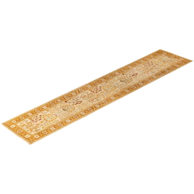 Overton Hand Knotted Wool Vintage Inspired Traditional Ottoman Ivory Runner Rug - 2' 7" x 13' 10"