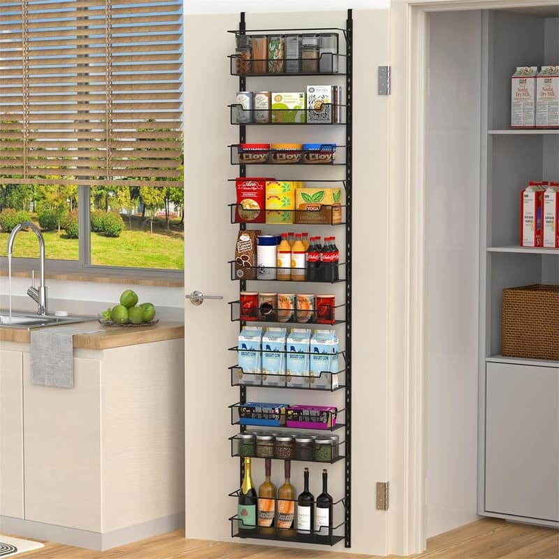 Over The Door Pantry Organizer 8Tier - 6.1"D x 16.92"W x 77.95"H - Black 10-Tier