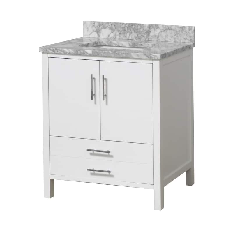KitchenBathCollection California 30" Bathroom Vanity with Carrara Marble Top