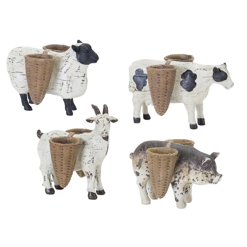 Farm Animals Planter Figurines - 5.75"- Set of 4