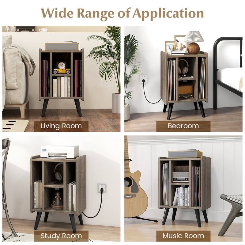 Gymax Record Player Stand w/ 4 Storage Compartments Supporting Legs