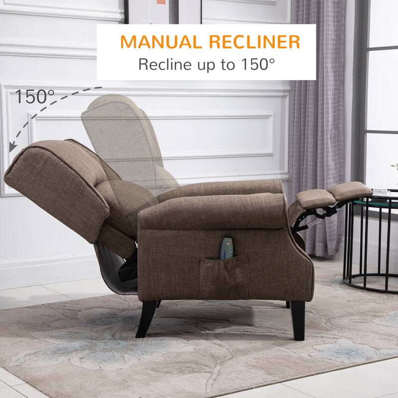 Vintage Upholstered Wingback Heated Vibrating Massage Recliner Chair: with Remote Controller and Push-back Recline.