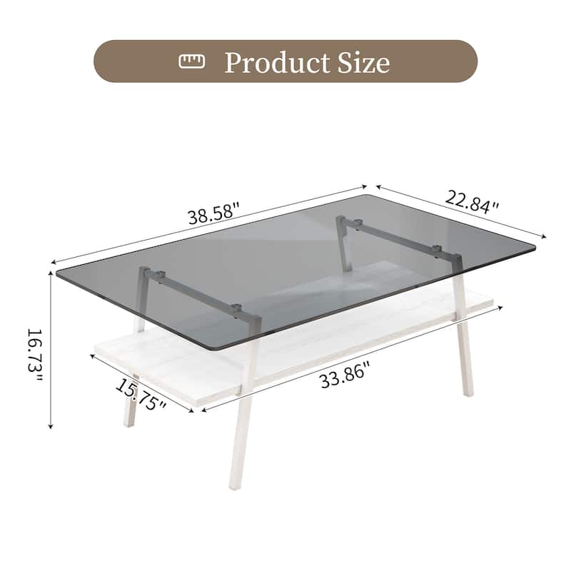 38x22'' Rectangle Coffee Table with Tempered Glass Tabletop