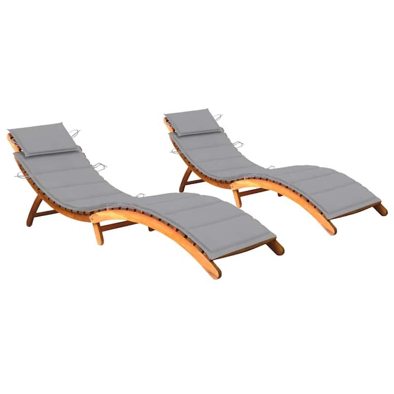 vidaXL Sun Loungers 2 pcs with Cushions Solid Acacia Wood - 72.4" x 21.7" x 25.2" - Gray