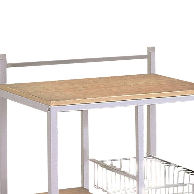 Kitchen Cart with 3 Shelves & 2 Storage Compartments, Brown And White