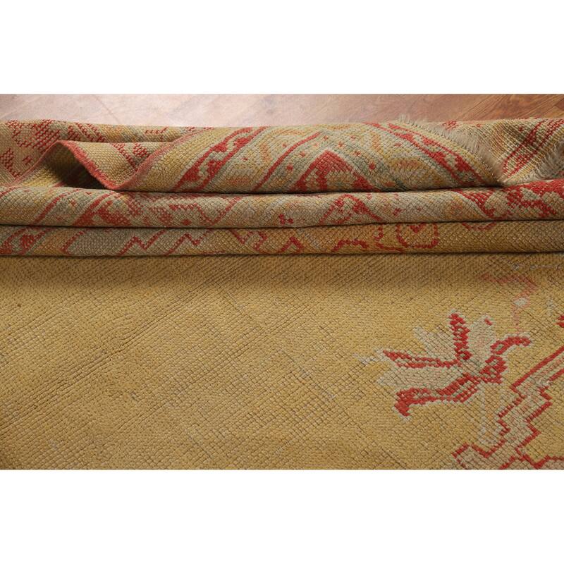 Pre-1900 Antique Vegetable Dye Oushak Turkish Handmade Wool Carpet - 6'9" x 9'6"