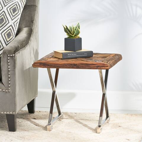 Treutlen Indoor Wood and Stainless Steel Handcrafted End Table by Christopher Knight Home