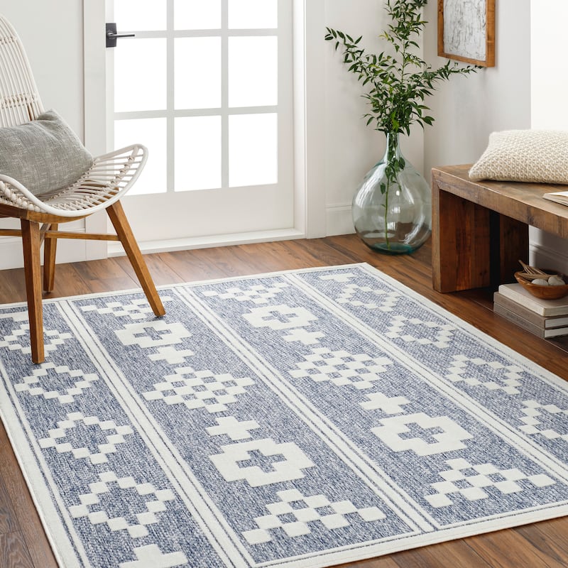 Livabliss San Diego Indoor/ Outdoor Geometric Area Rug - 6'7" x 9' - Denim