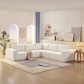 Modular L-Shaped Sectional Sofa with Terrycloth Upholstery - 5 Seat ...