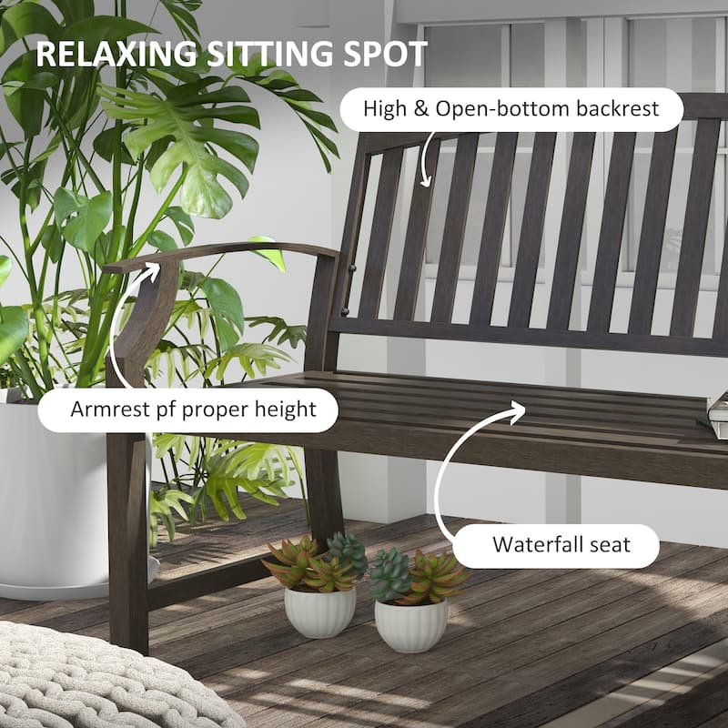 Outsunny 46" Outdoor Garden Bench, Metal Bench, Wood Look Slatted Frame Furniture for Patio