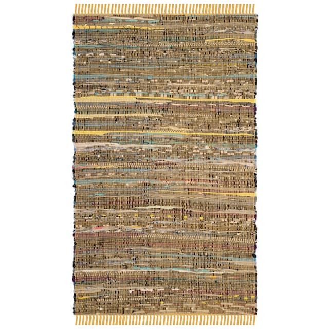 SAFAVIEH Handmade Rag Rug Bookem Casual Stripe Cotton Rug with Fringe - 2'6" x 4' - Yellow/Multi