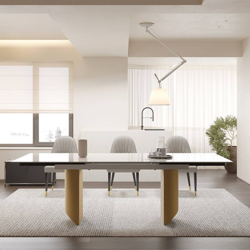 9 - Piece 94.48'' Extendable Sintered Stone Dining Table with 8 Chairs Dining Set